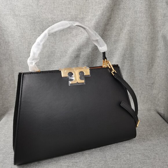 NEW Tory Burch Eleanor Spazzolato Satchel Bag In Black - Picture 7 of 11